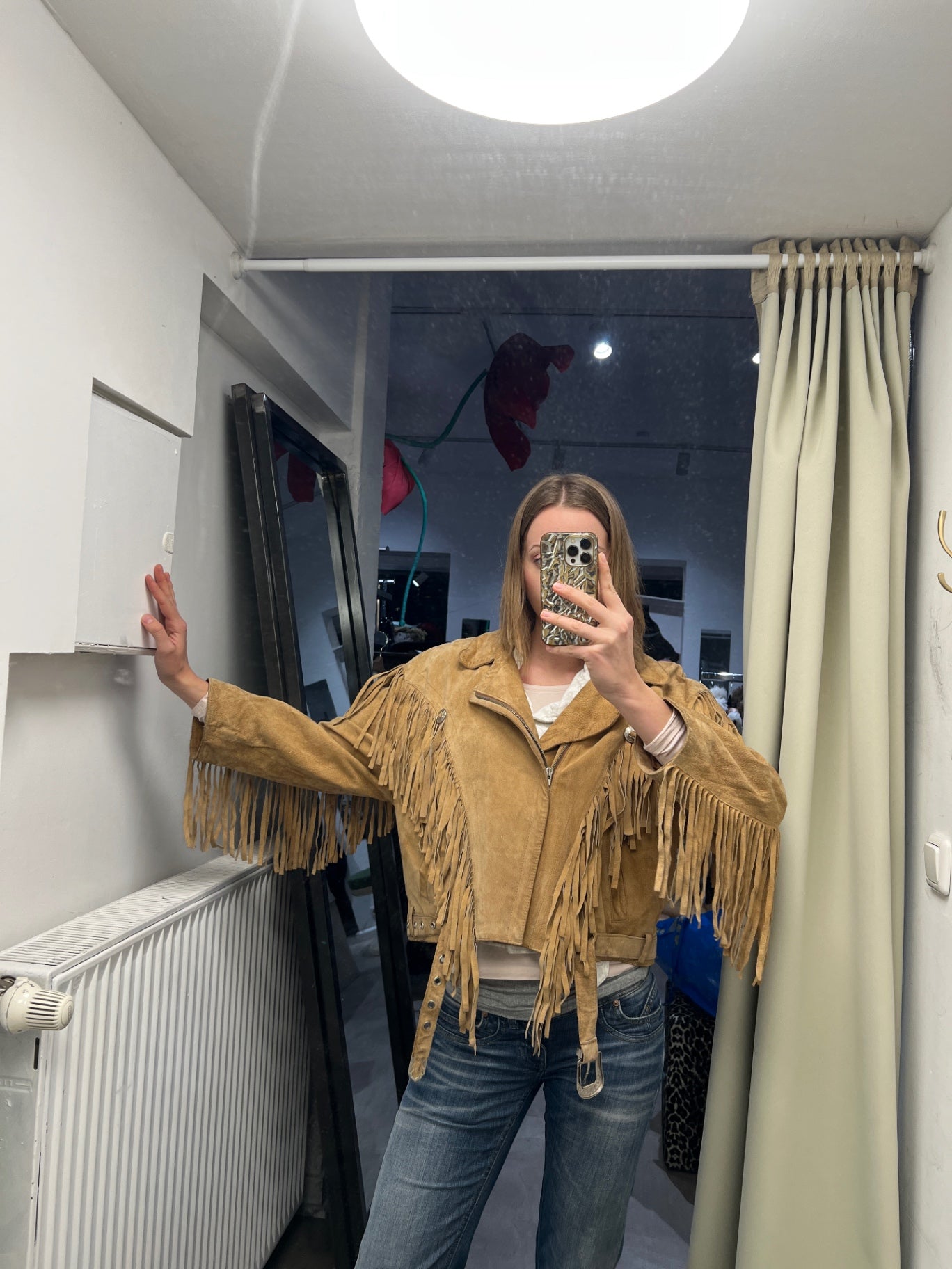 Jacke mit Fransen 44 Hellbraun