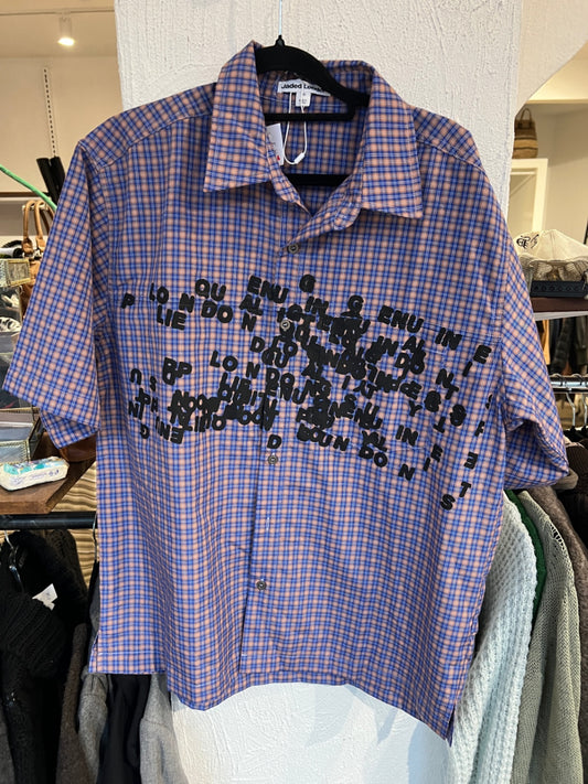 Jaded London Kurzarm Hemd M Blau und Orange kariert mit Motiv