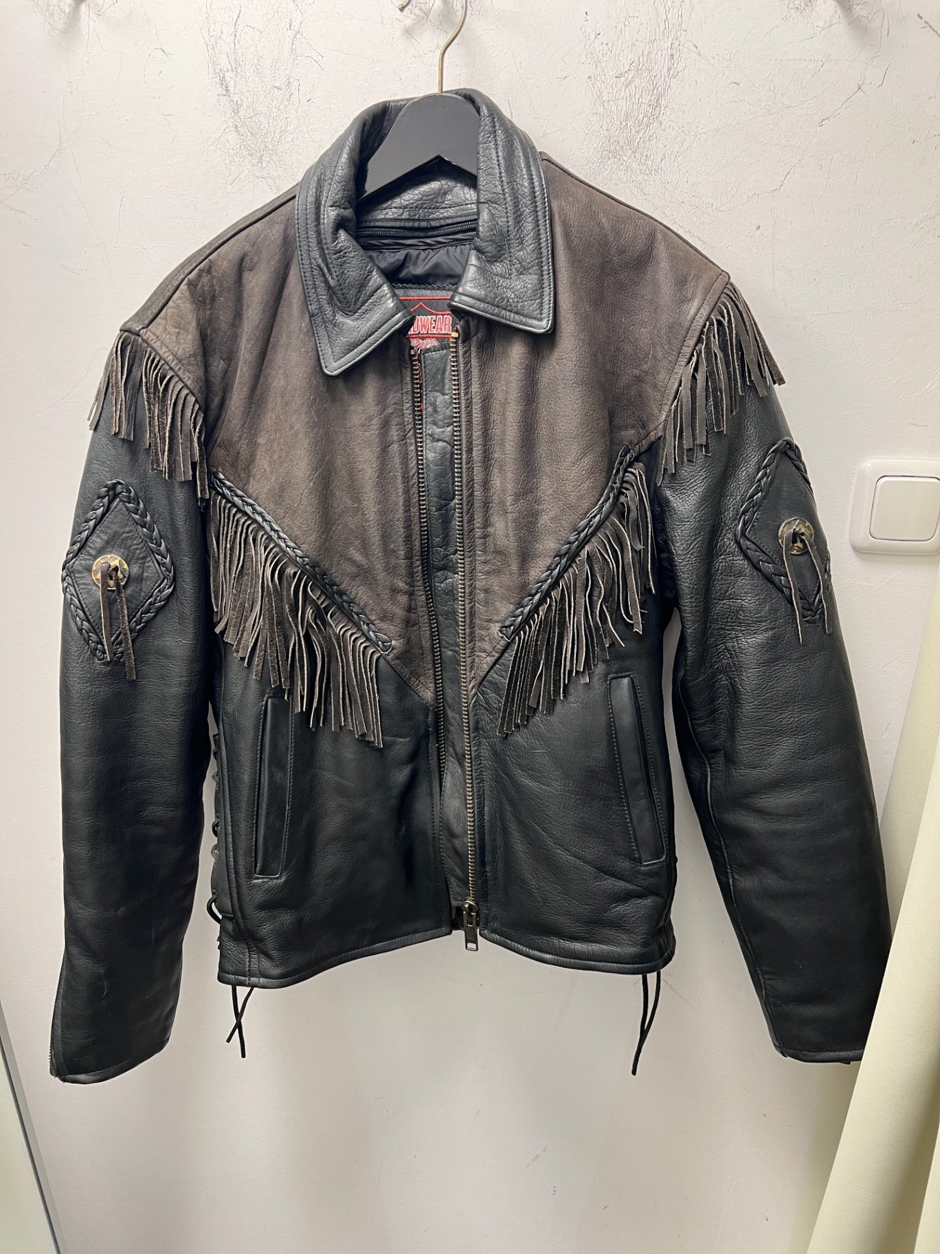 Roadwear 59 Lederjacke mit Fransen S Braun Schwarz