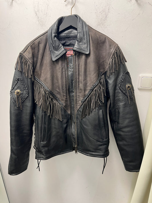 Roadwear 59 Lederjacke mit Fransen S Braun Schwarz