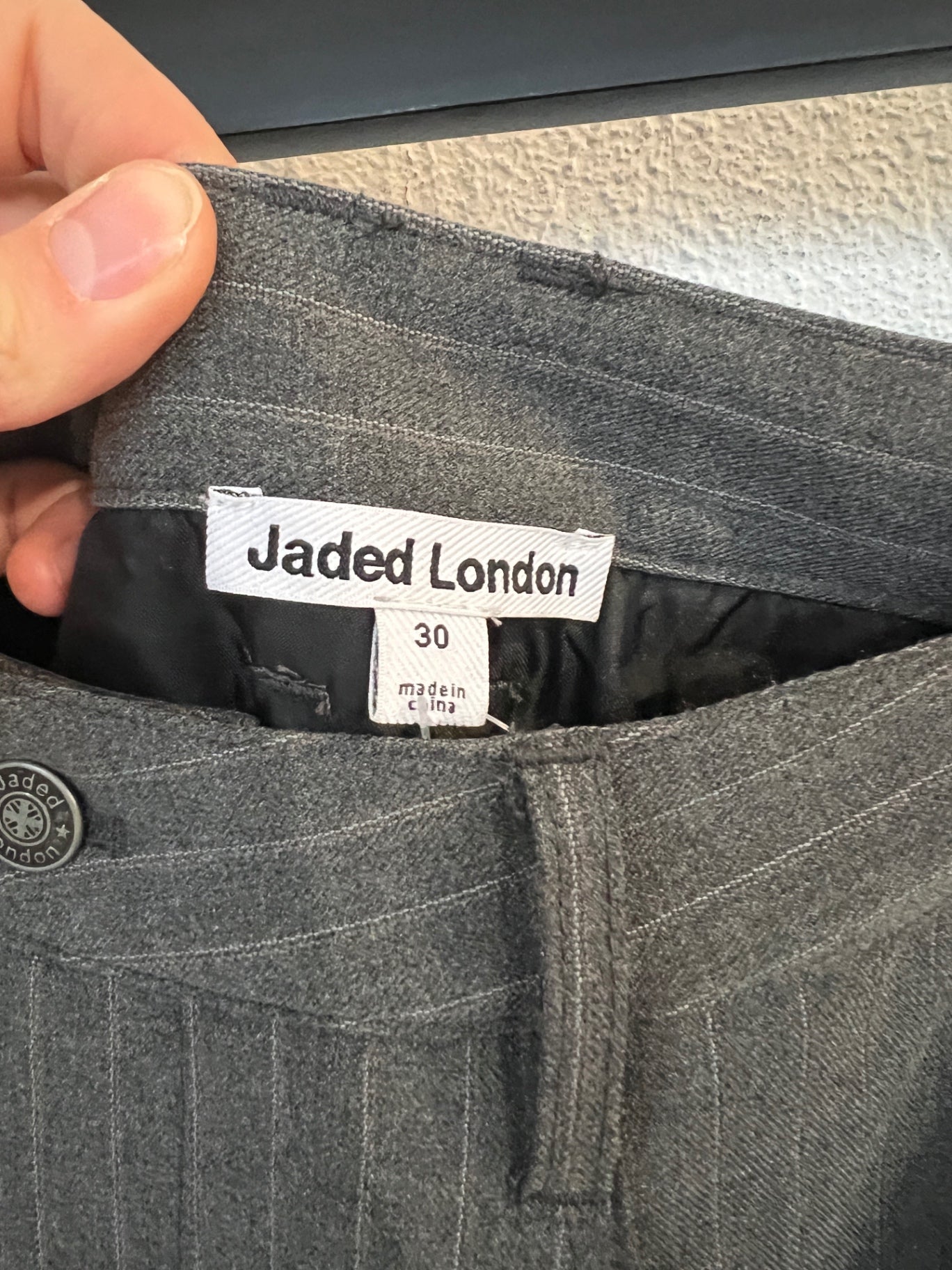 Jaded London Hose W30 Grau mit Nadelstreifen und Motiv