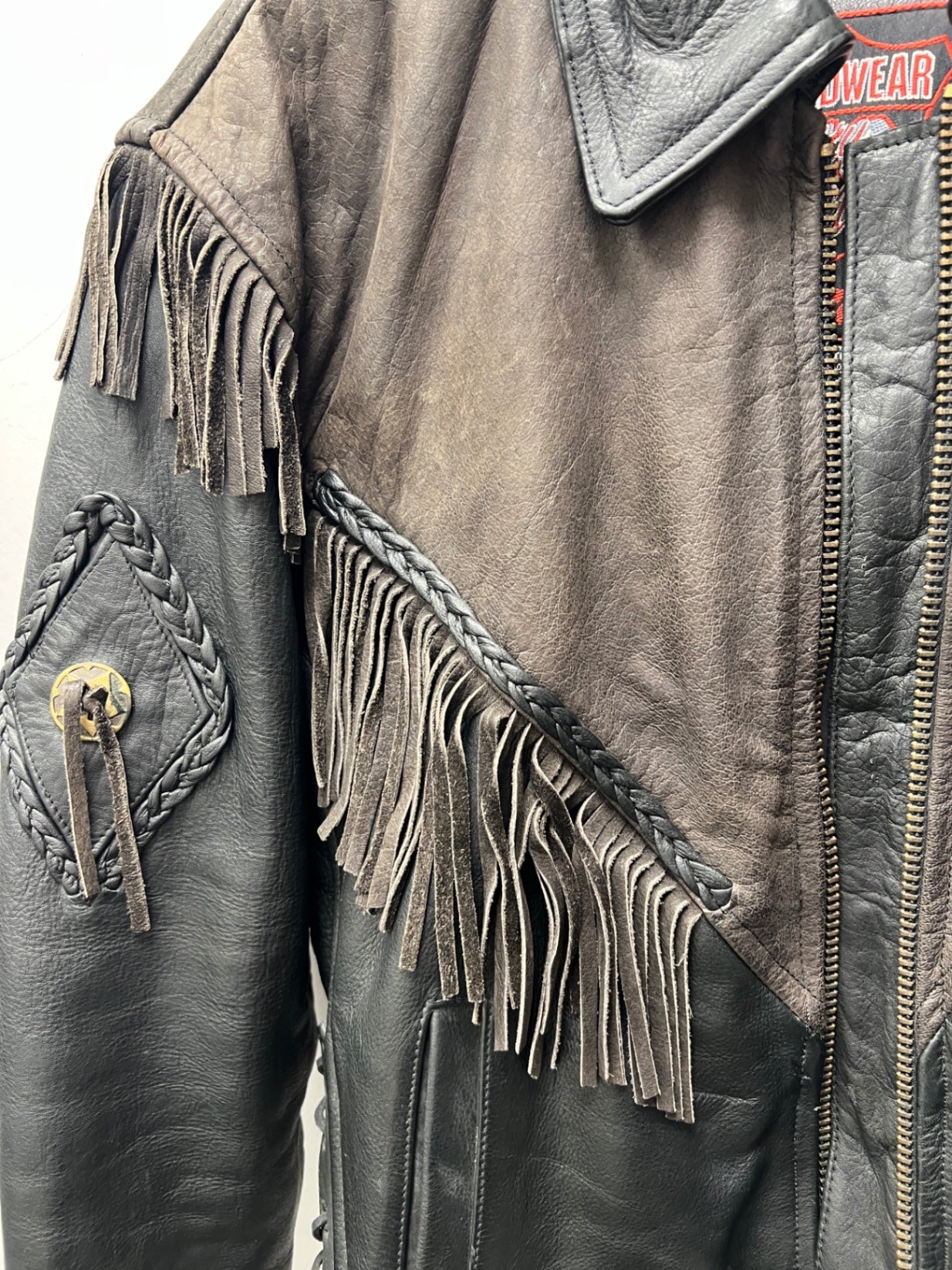 Roadwear 59 Lederjacke mit Fransen S Braun Schwarz