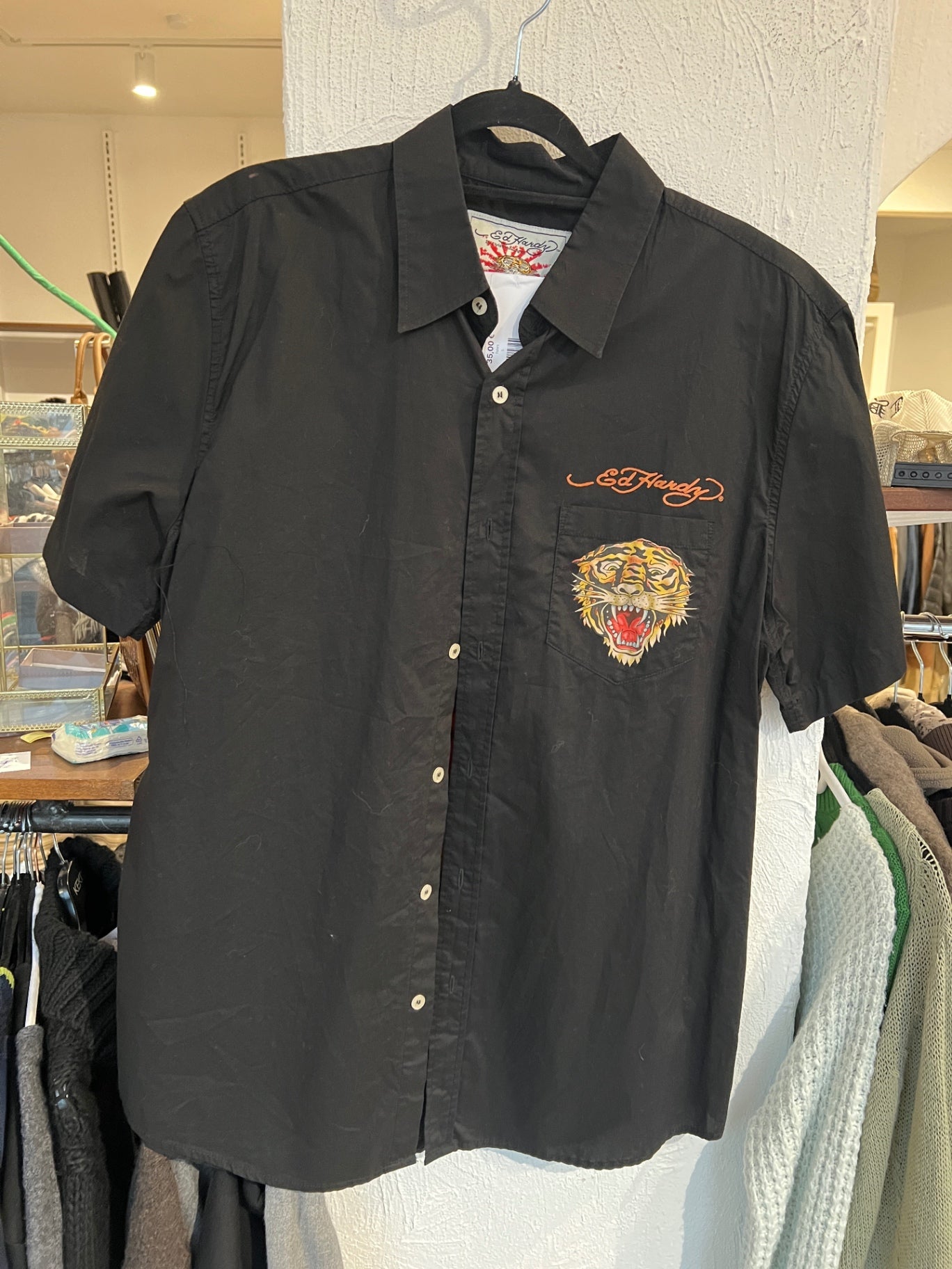 Ed Hardy Kurzarm Hemd L Schwarz mit buntem Motiv