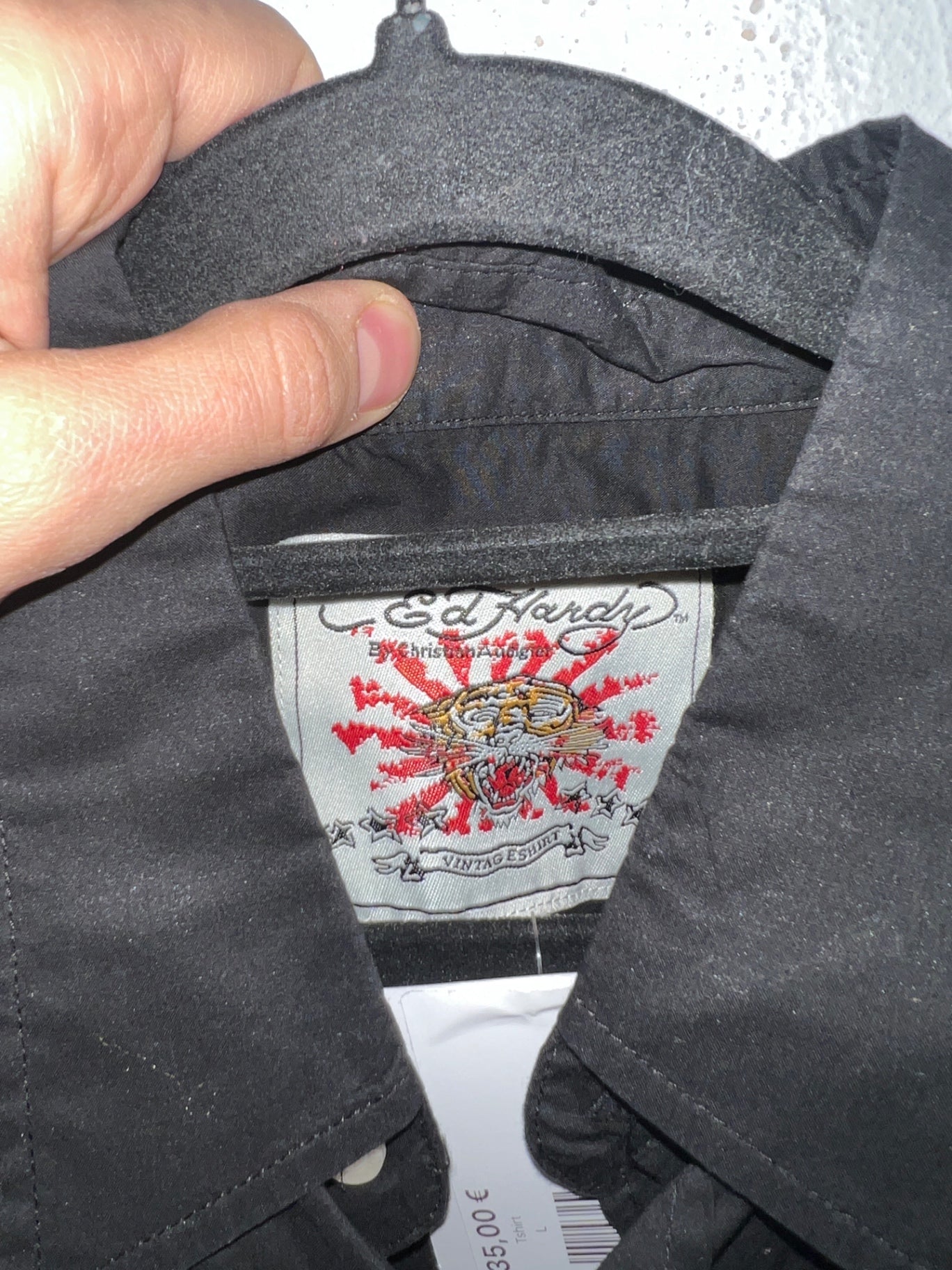 Ed Hardy Kurzarm Hemd L Schwarz mit buntem Motiv