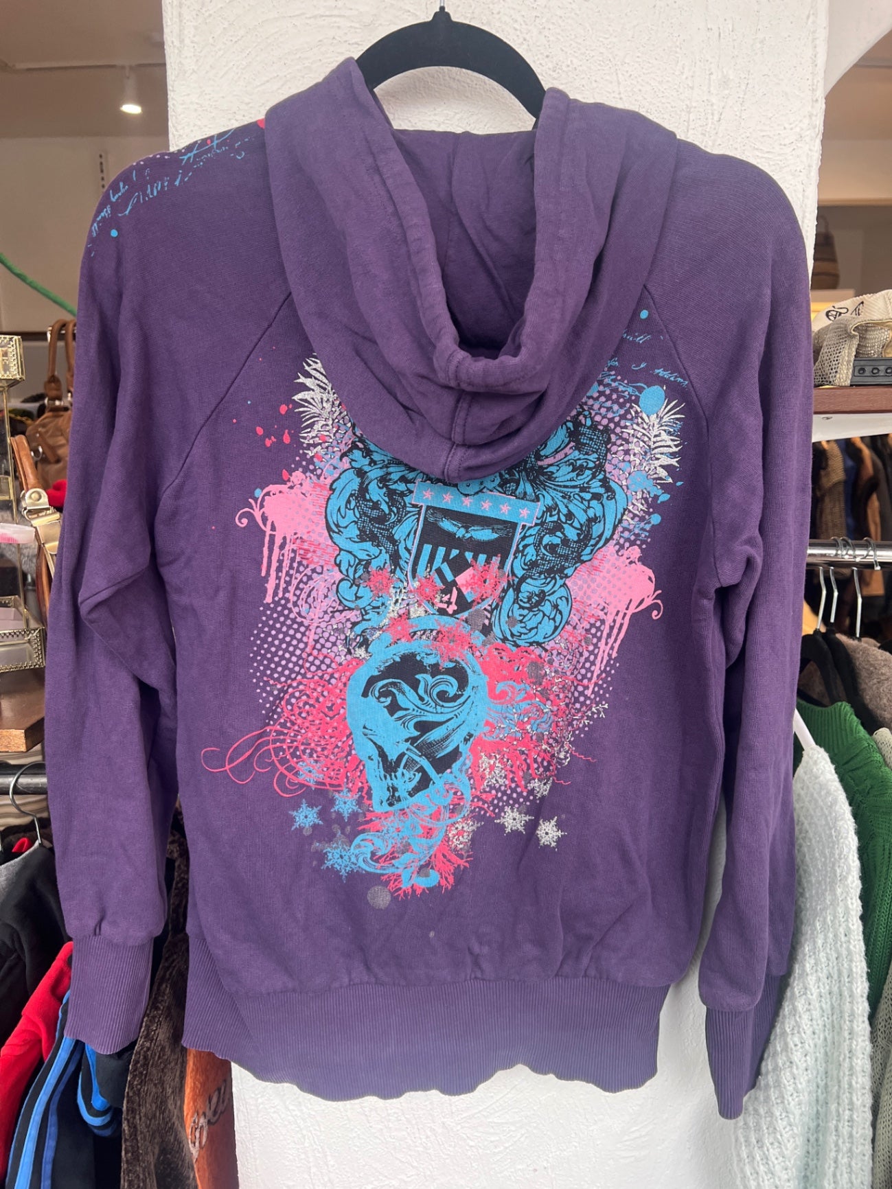 Strickjacke S Lila mit blau und rosa