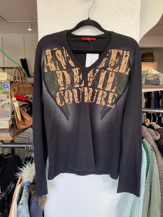 Angel Devil Langarmshirt L Schwarz mit Gold