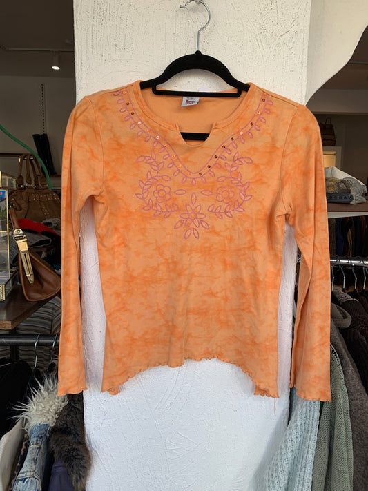 Miss Fits Langarmshirt S Orange mit Pailletten