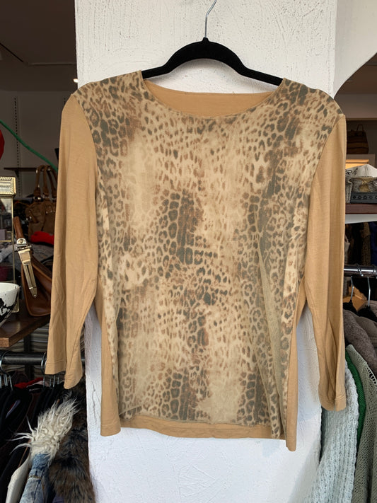 Langarmshirt M Beige Braun Tier Muster