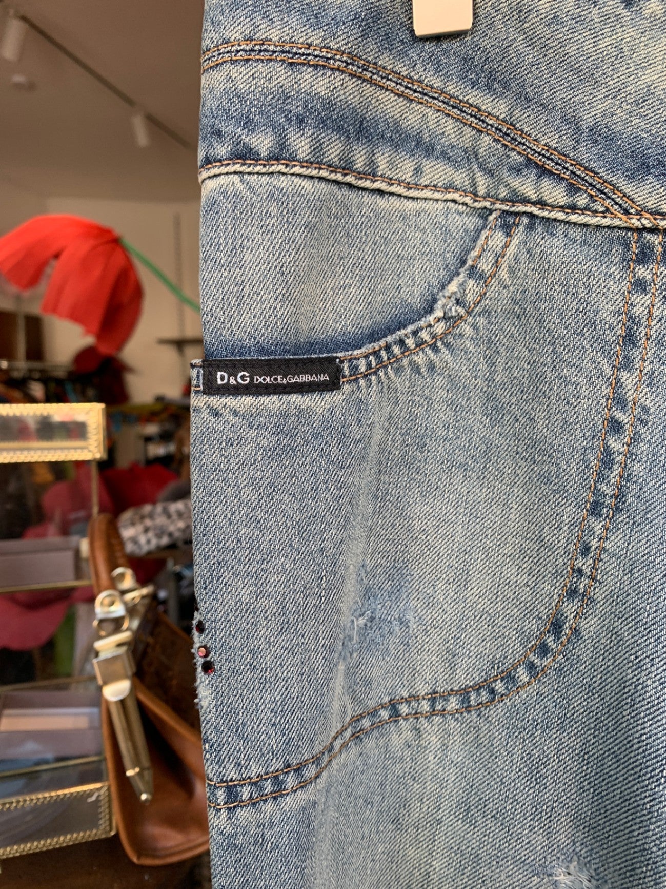 Dolce&Gabanna Jeans 36 Blau mit Waschungen mit lila Glitzer