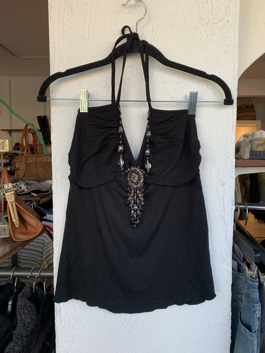 Morgan Top S Schwarz mit Perlen