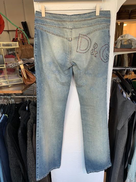 Dolce&Gabanna Jeans 36 Blau mit Waschungen mit lila Glitzer