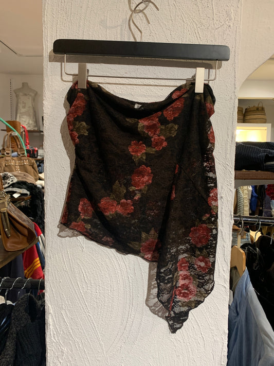 Kimchi Blue Tube Top M Schwarz mit rotem und grünem Blumenmuster