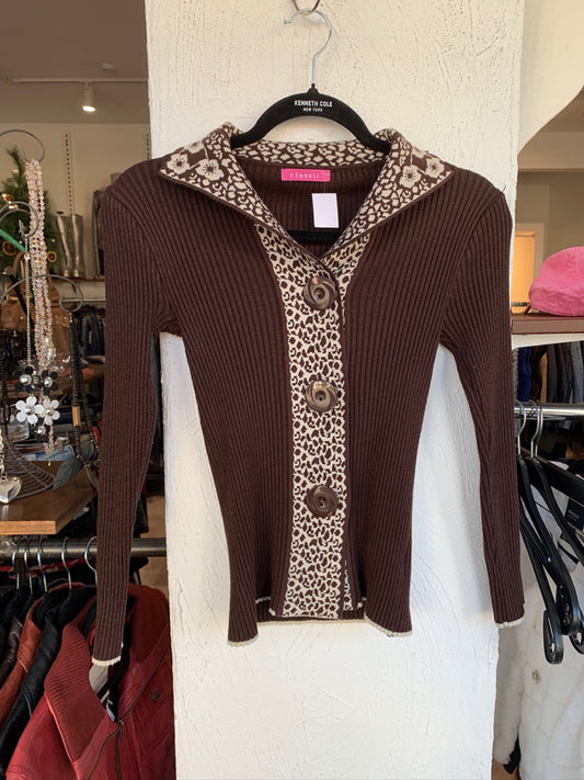 Classic Cardigan XS Braun und Beige
