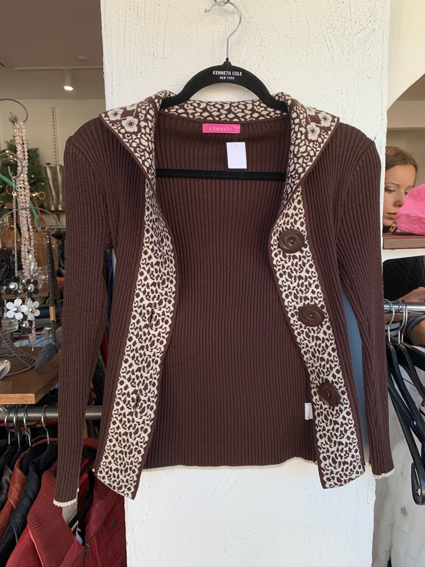 Classic Cardigan XS Braun und Beige