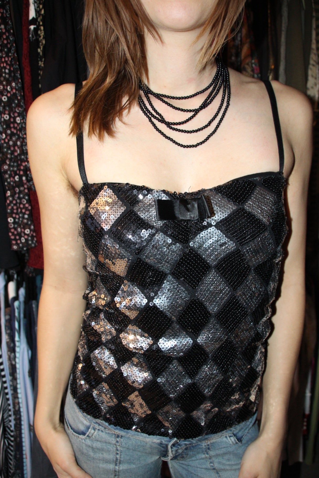 Top mit Pailletten S Schwarz, Silber