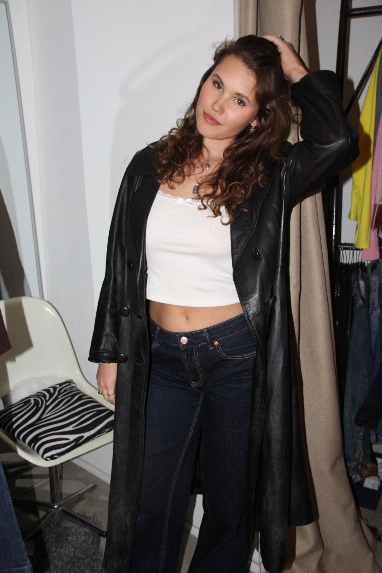 Ledermantel L Dunkelgrau