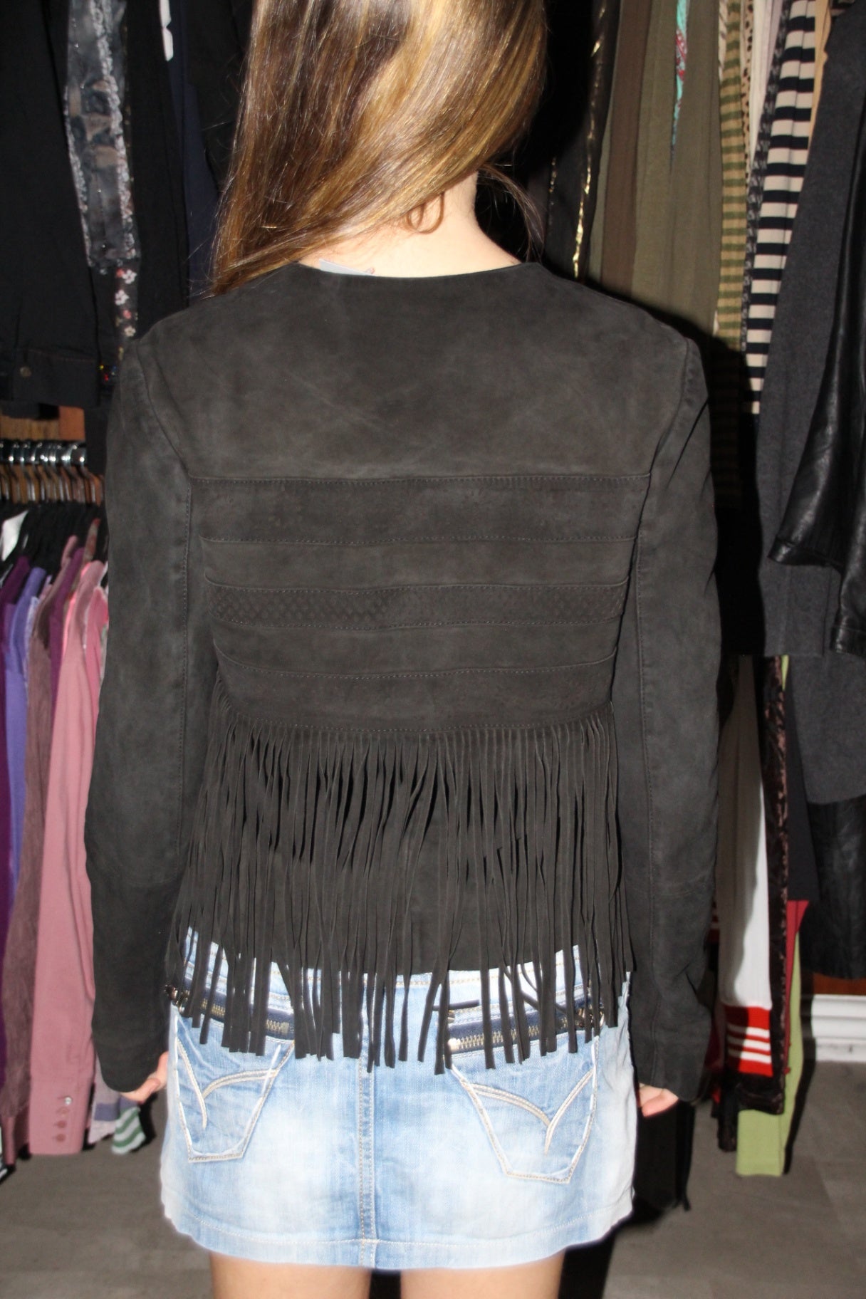 Tom Tailor Lederjacke mit Fransen S Schwarz