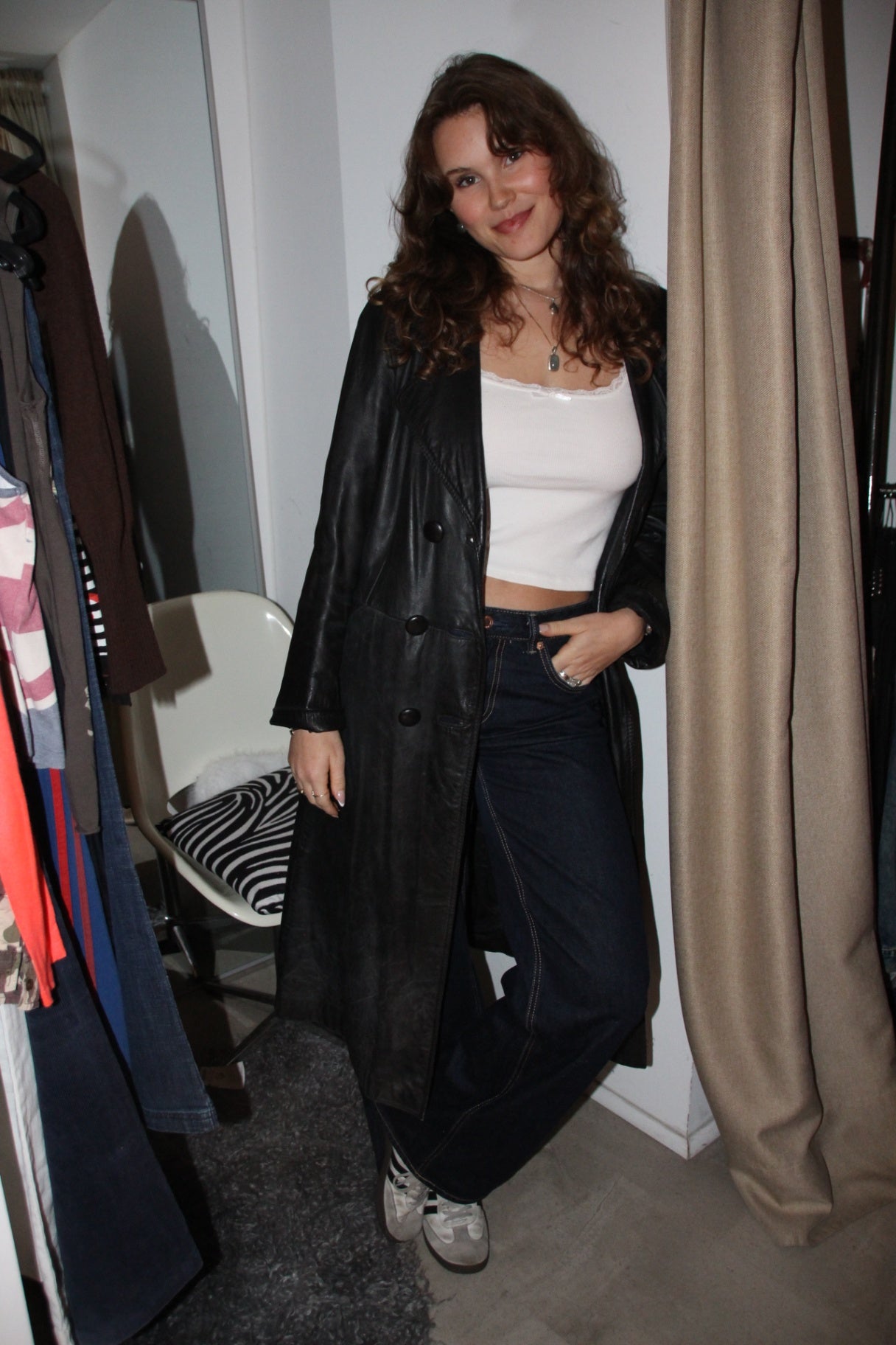 Ledermantel L Dunkelgrau