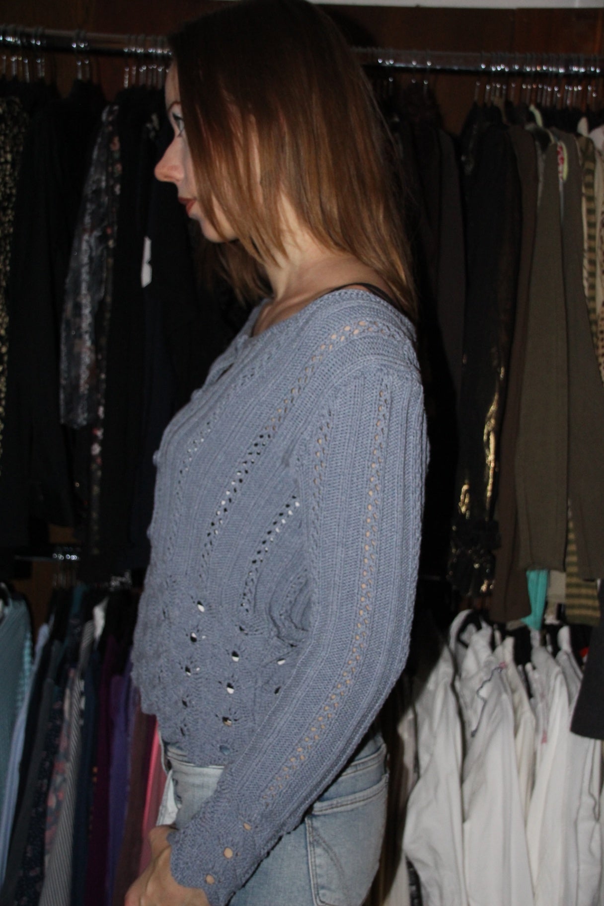 Strickjacke M Blau Grau