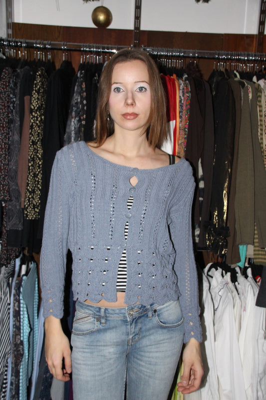 Strickjacke M Blau Grau