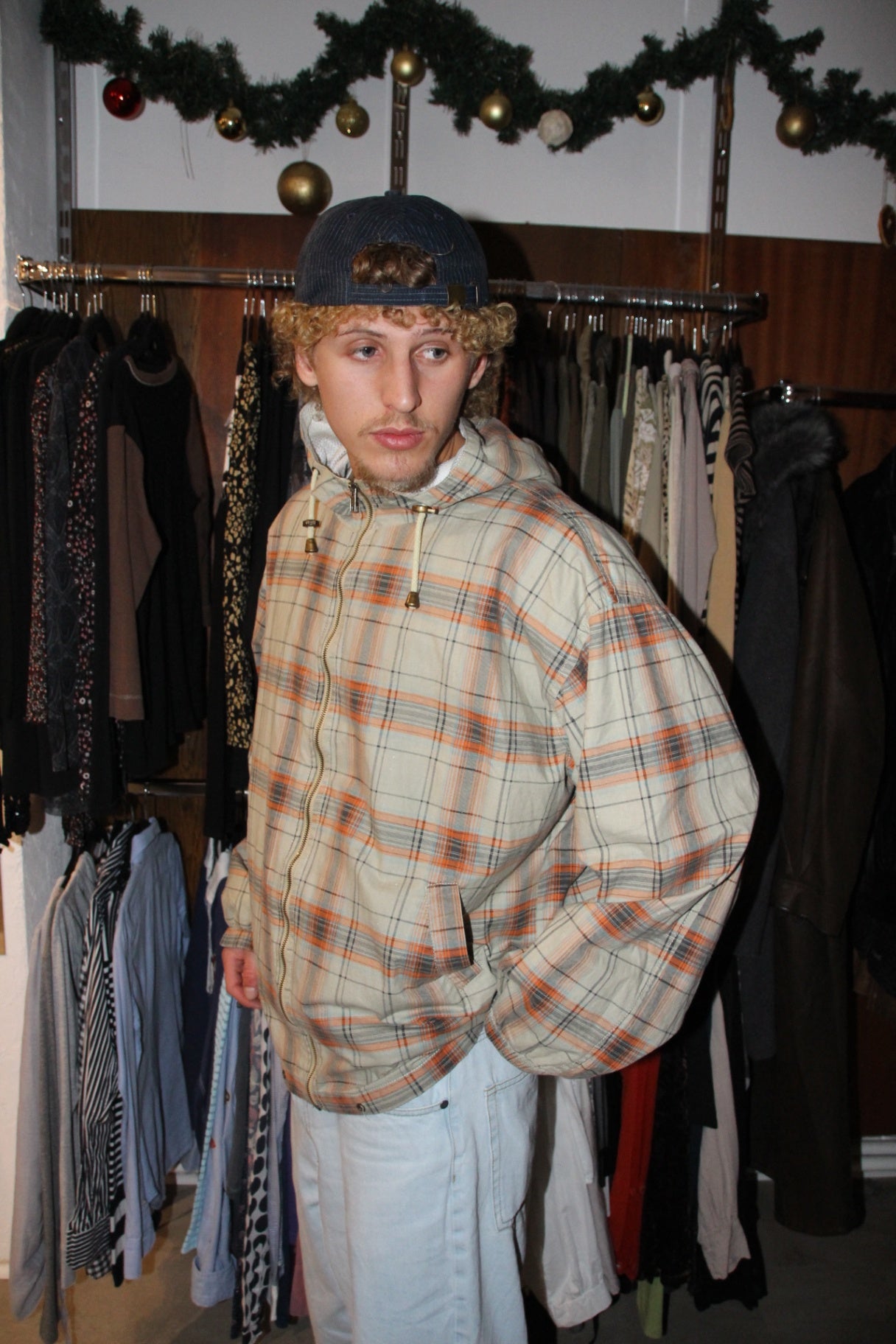 JEP´s Jacke XL Beige mit orange- und grauen Karomuster