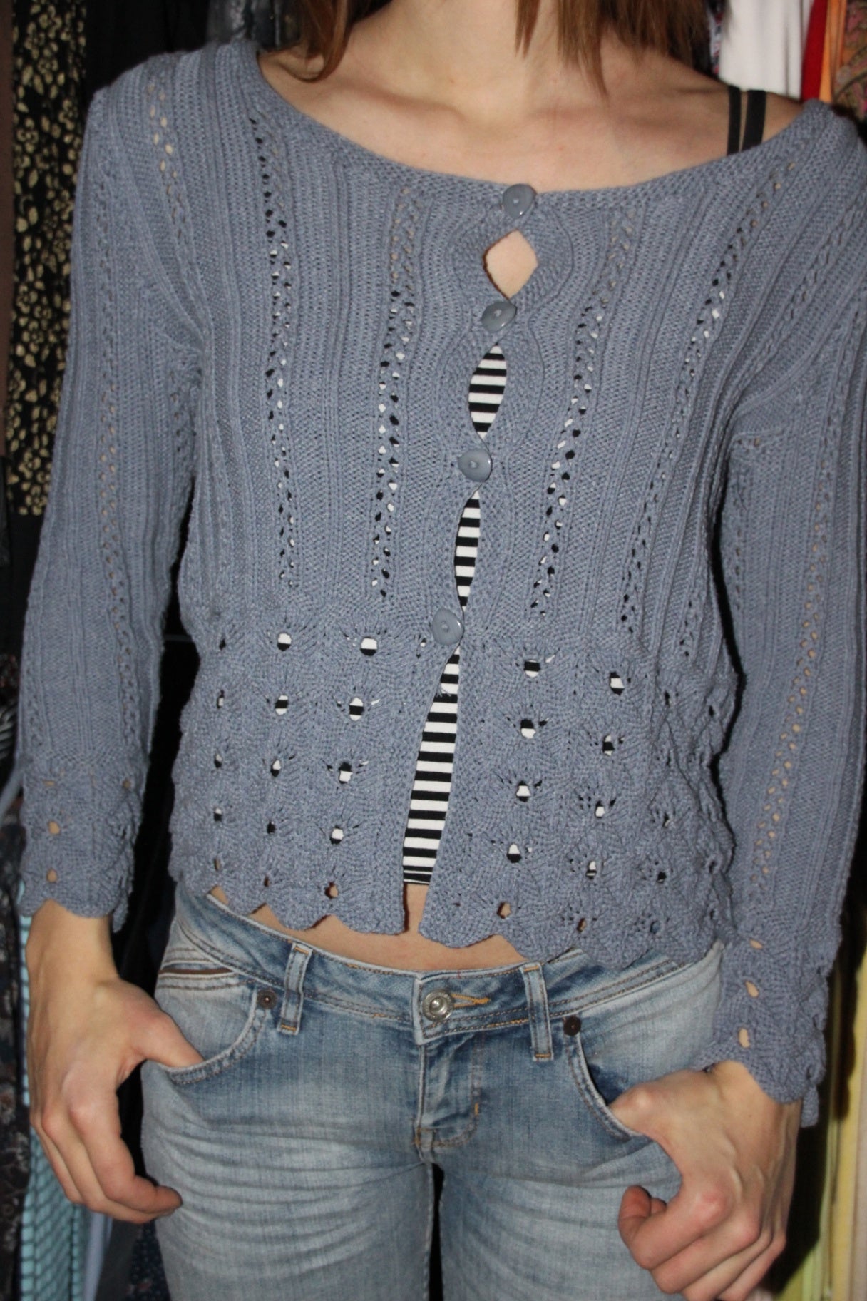 Strickjacke M Blau Grau