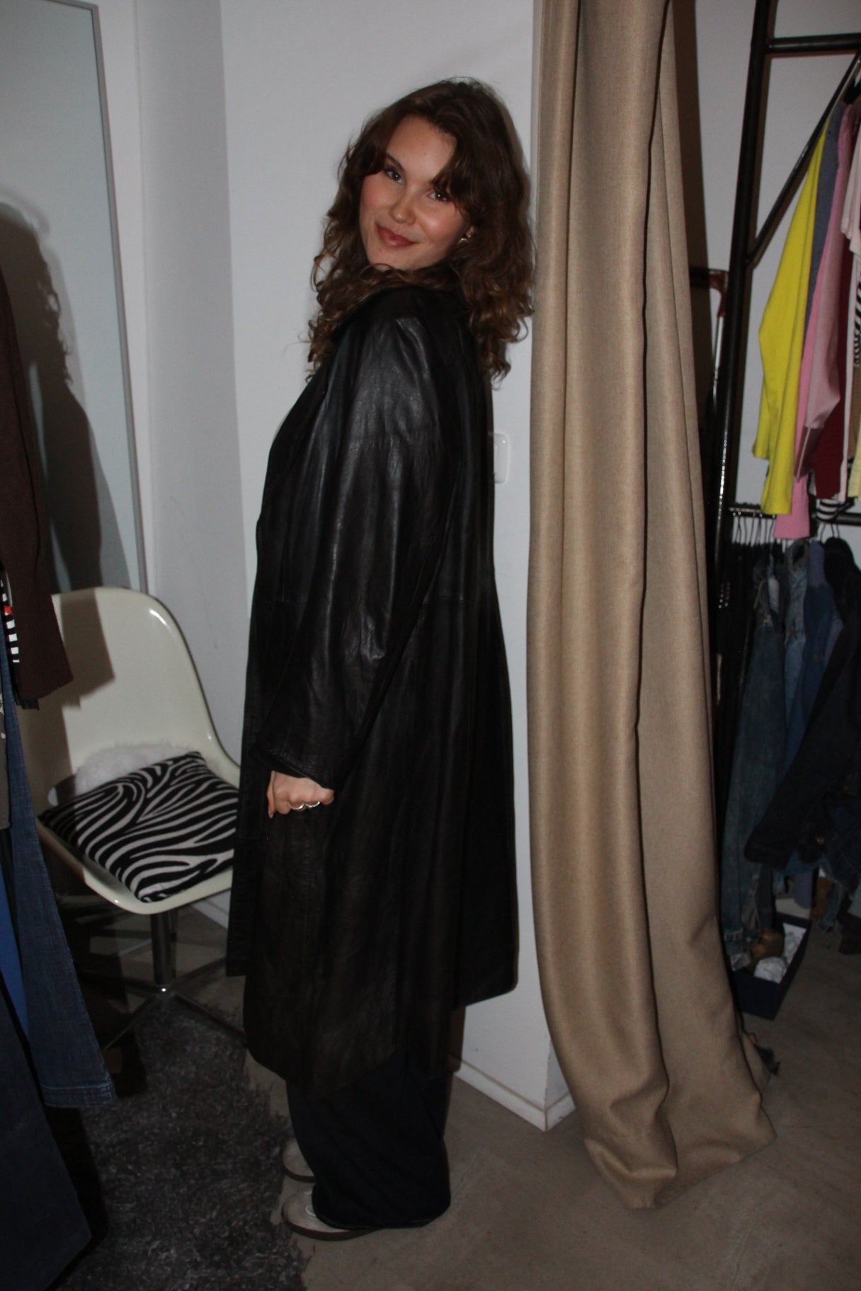 Ledermantel L Dunkelgrau