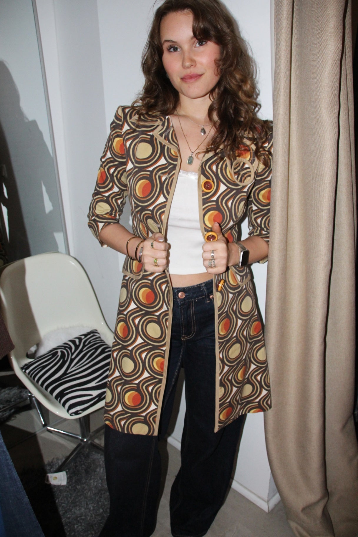 Zara Mantel S Mehrfarbig (braun, orange, beige)