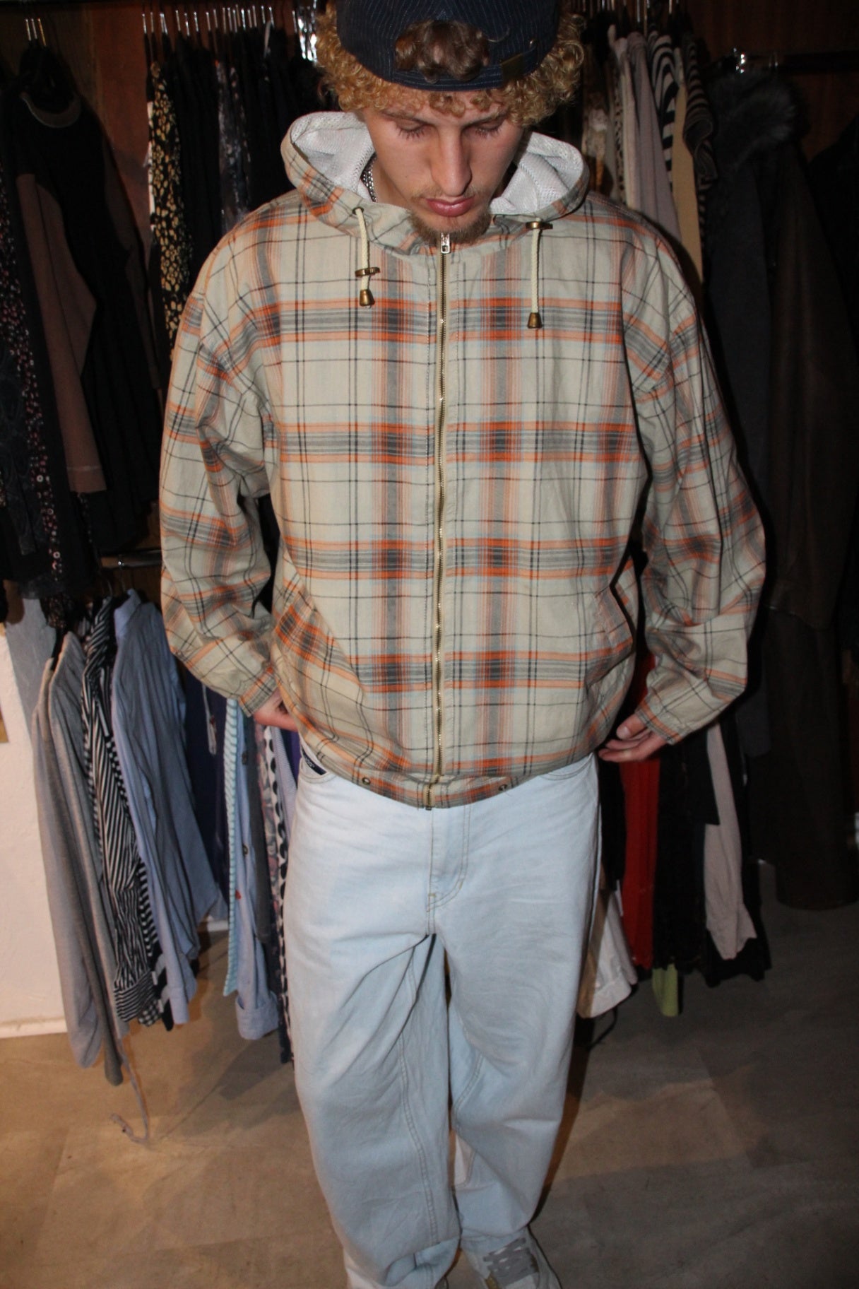 JEP´s Jacke XL Beige mit orange- und grauen Karomuster