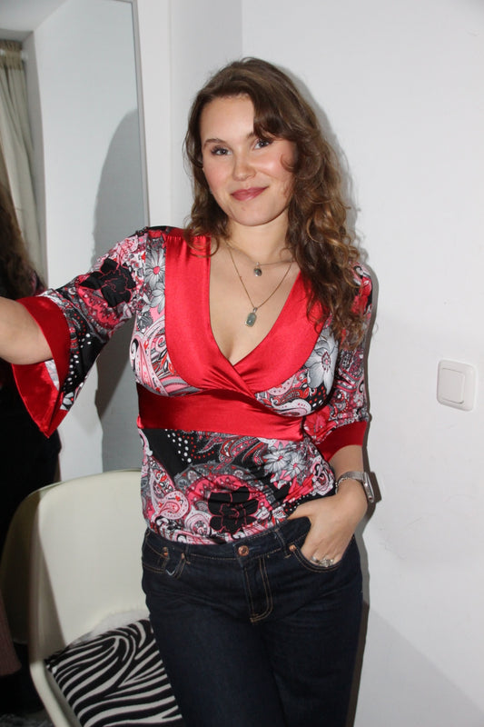 Oberteil L Rot, Schwarz, Weiß, Grau