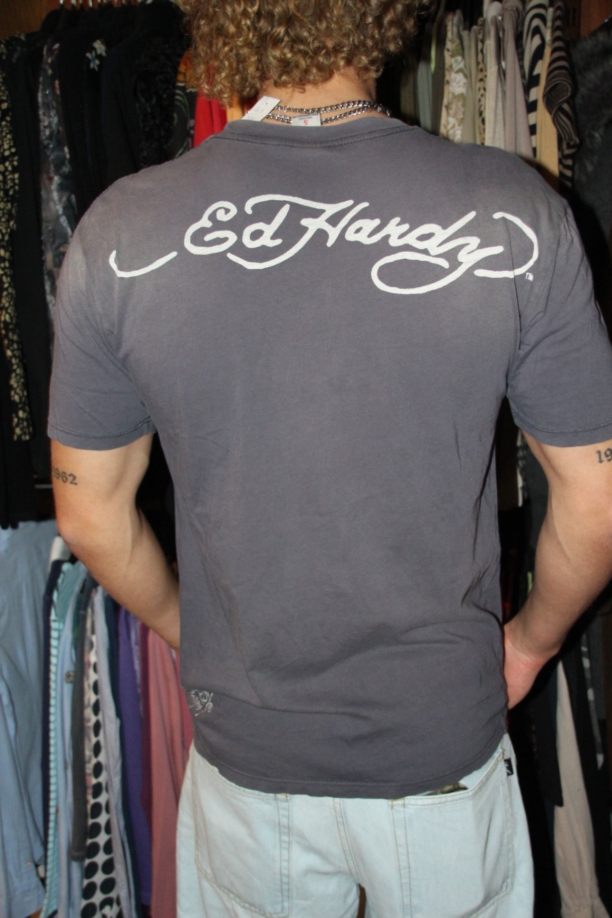 Ed Hardy T-Shirt S Grau Bunt