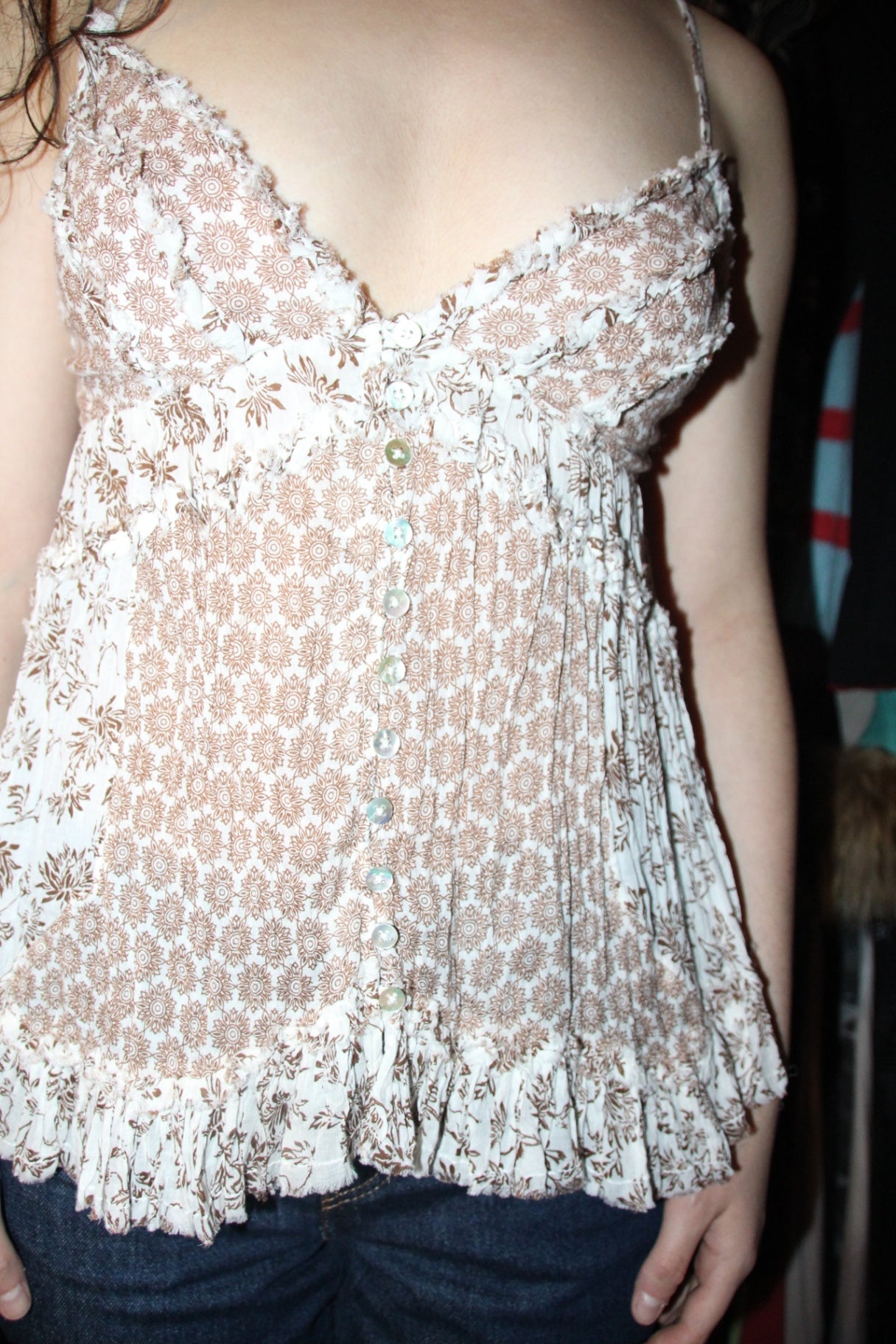 Top S Beige mit braunen Mustern