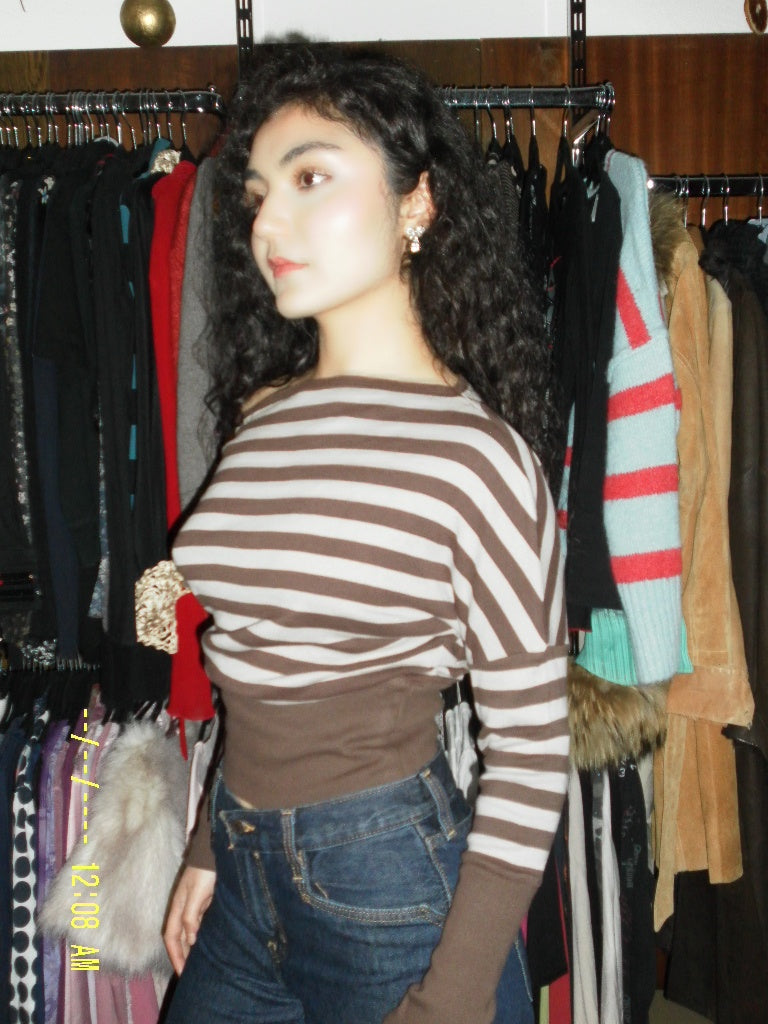 Oberteil S Braun und Beige gestreift