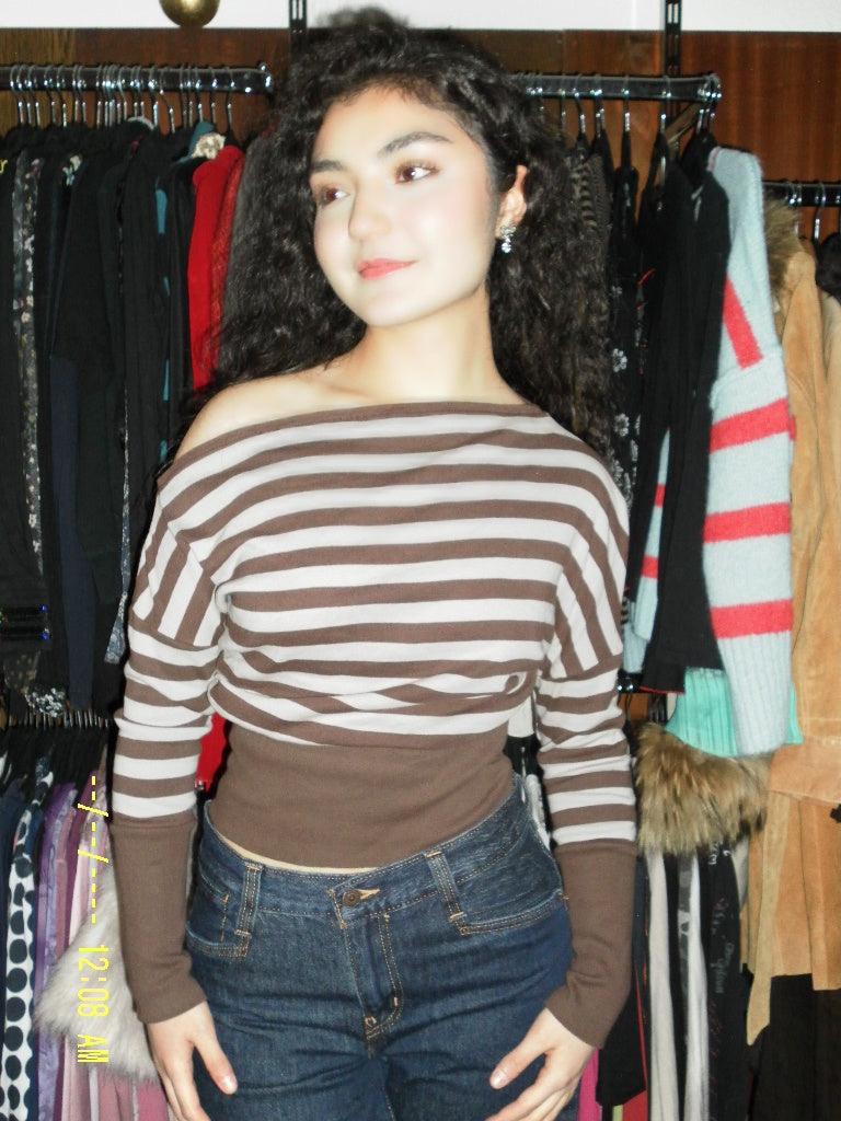 Oberteil S Braun und Beige gestreift