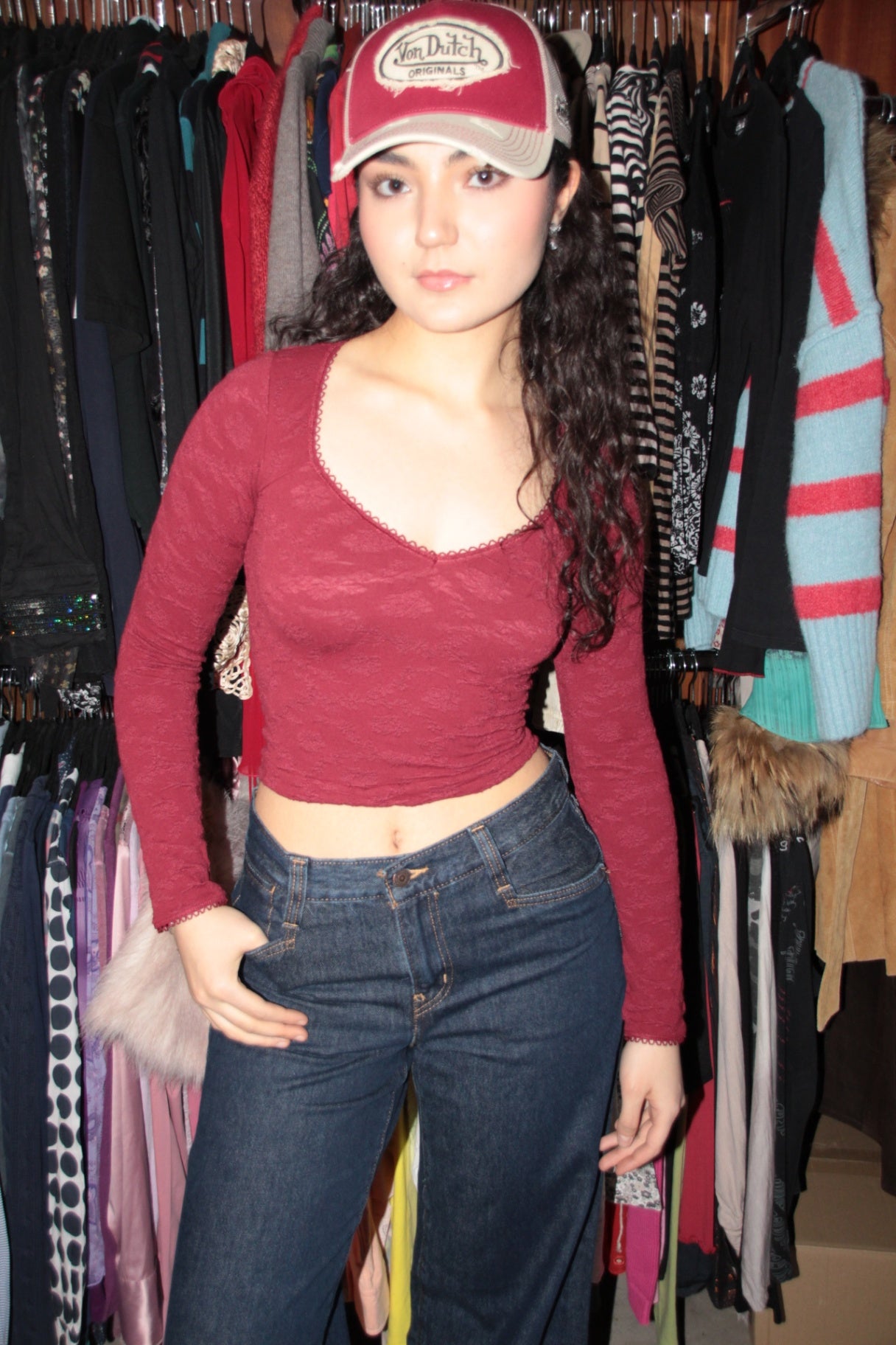 Langarmshirt M Weinrot