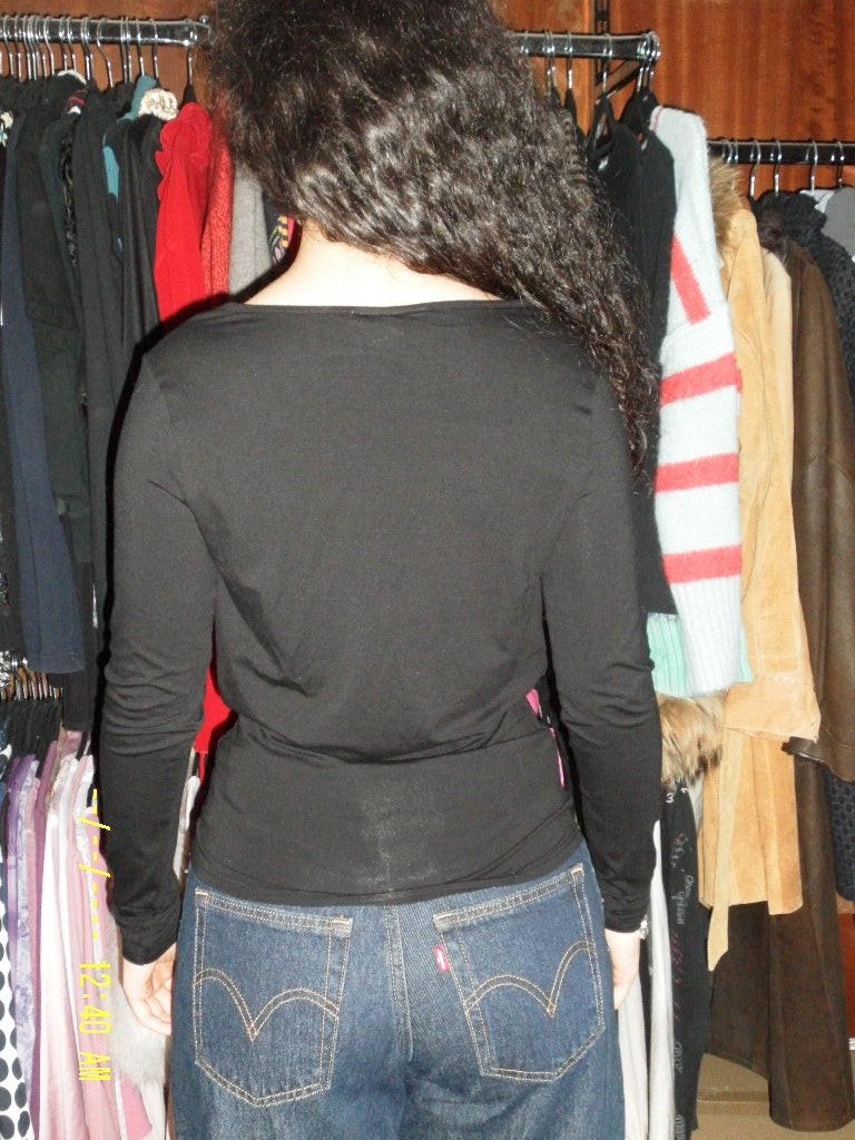 Langarmshirt mit Wasserfall-Ausschnitt M Schwarz