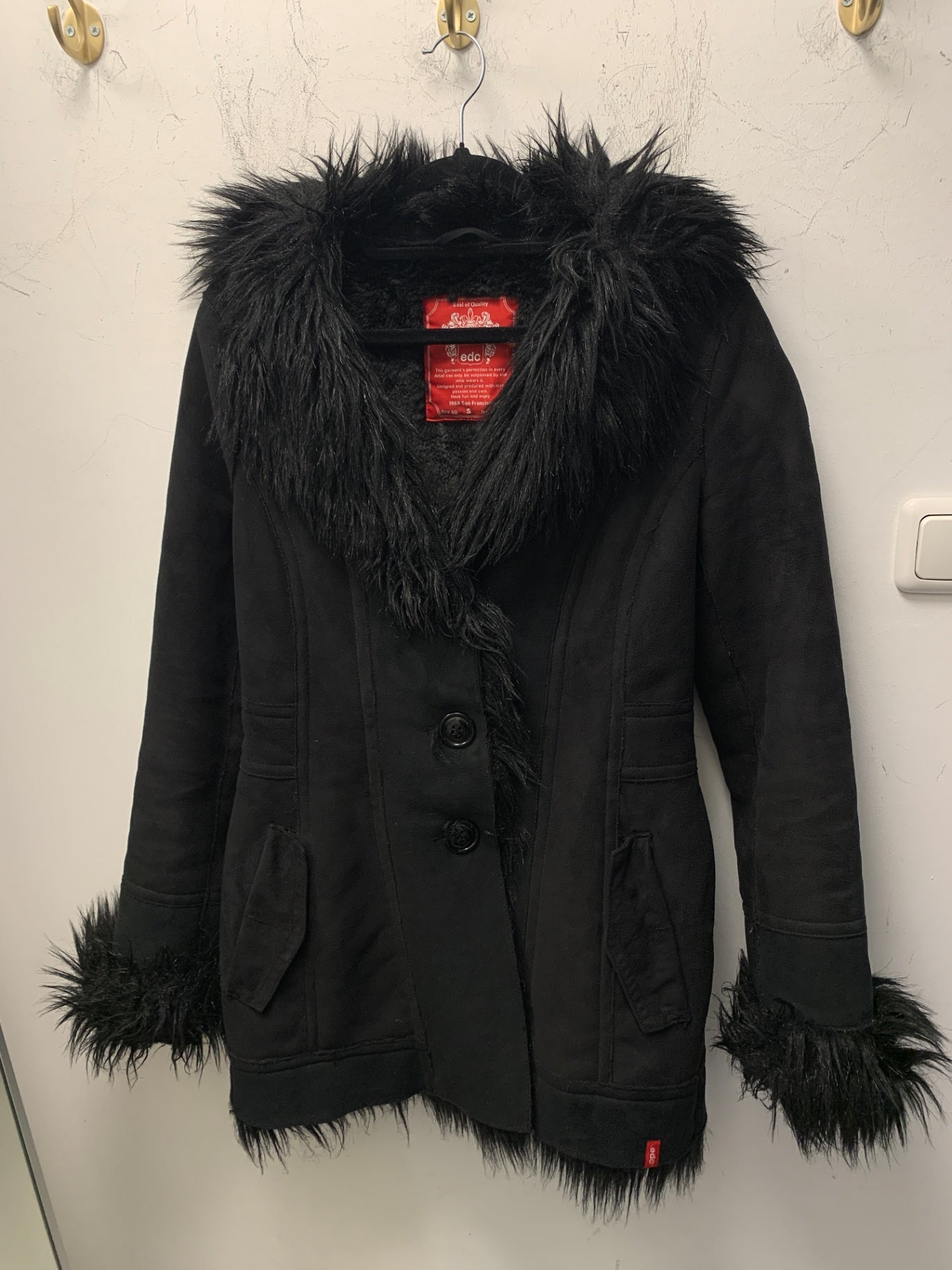 edc Mantel mit Fell S Schwarz