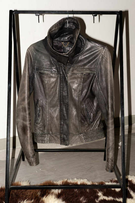 Lederjacke Dunkelgrün, Schwarz