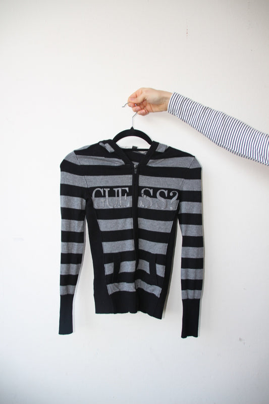 Guess Hoodie Sipper S Grau-Schwarz gestreift