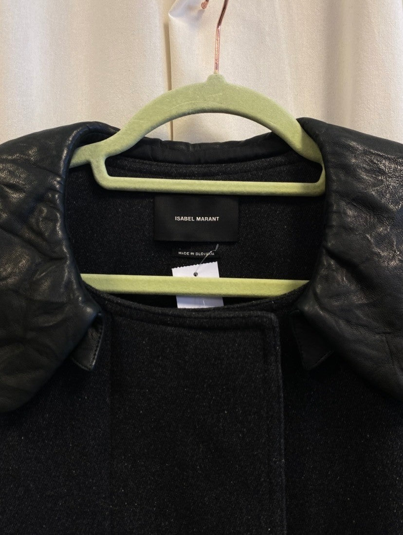 Isabel Marant Mantel 42 Schwarz mit Lederkragen