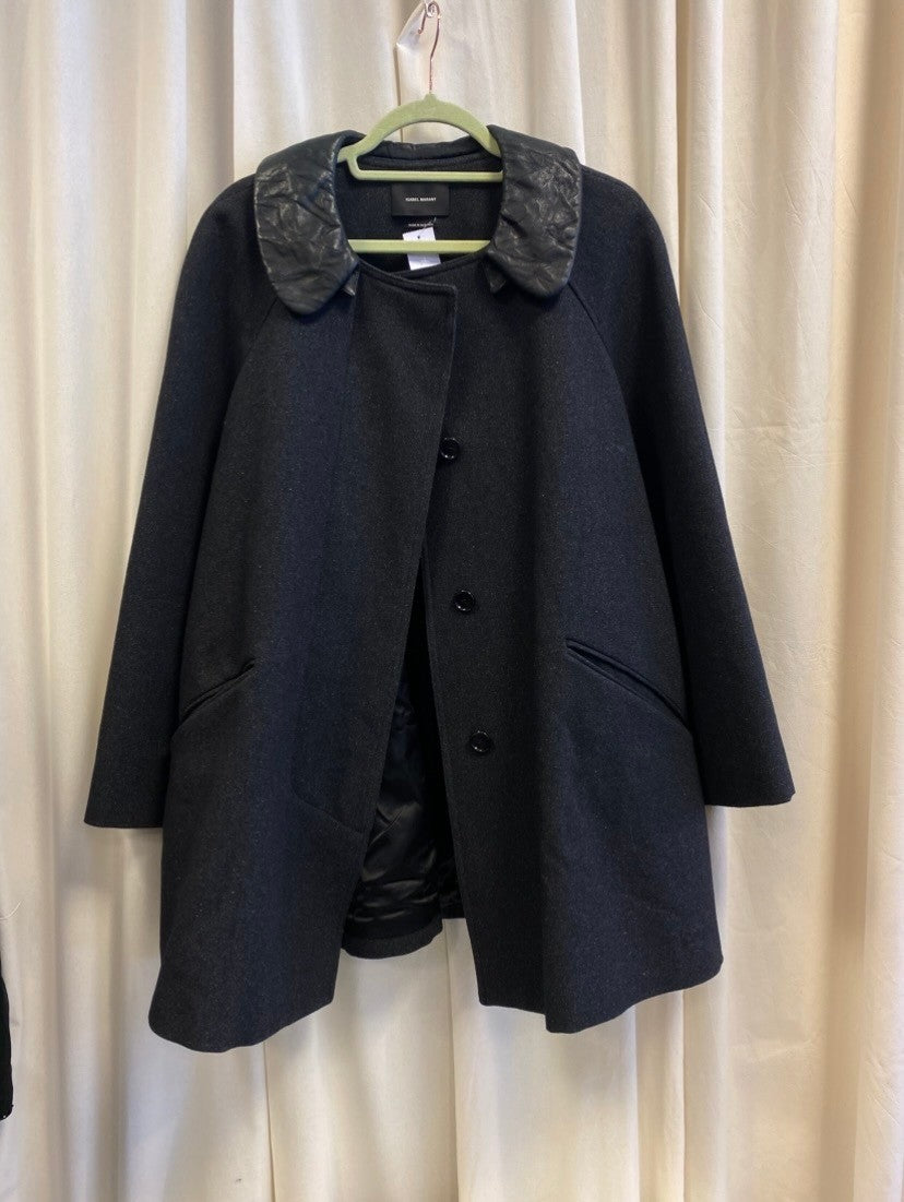 Isabel Marant Mantel 42 Schwarz mit Lederkragen