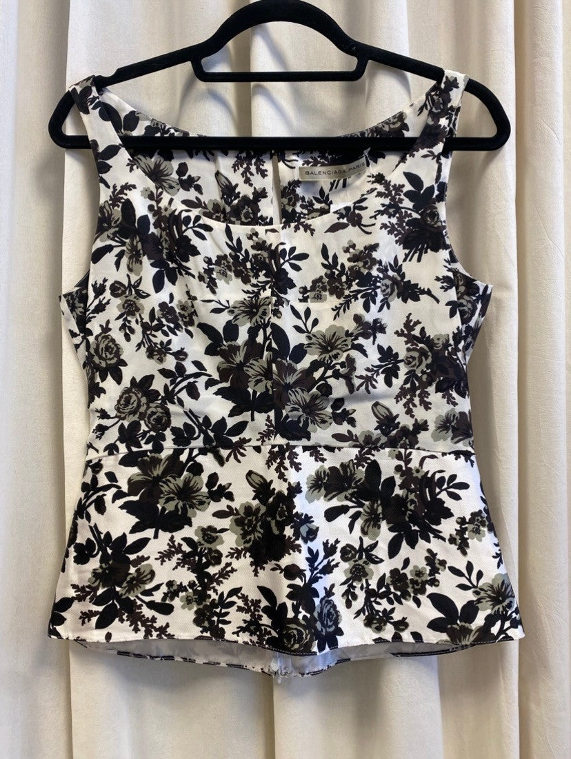 Balenciaga Blusen-Top 40 Weiß mit Blumenmuster