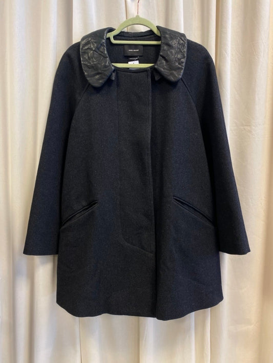 Isabel Marant Mantel 42 Schwarz mit Lederkragen