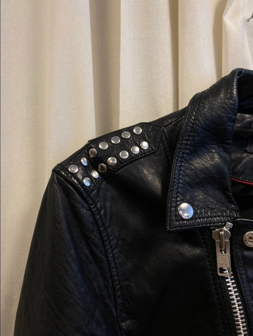 Lederjacke 42 Schwarz mit Nieten
