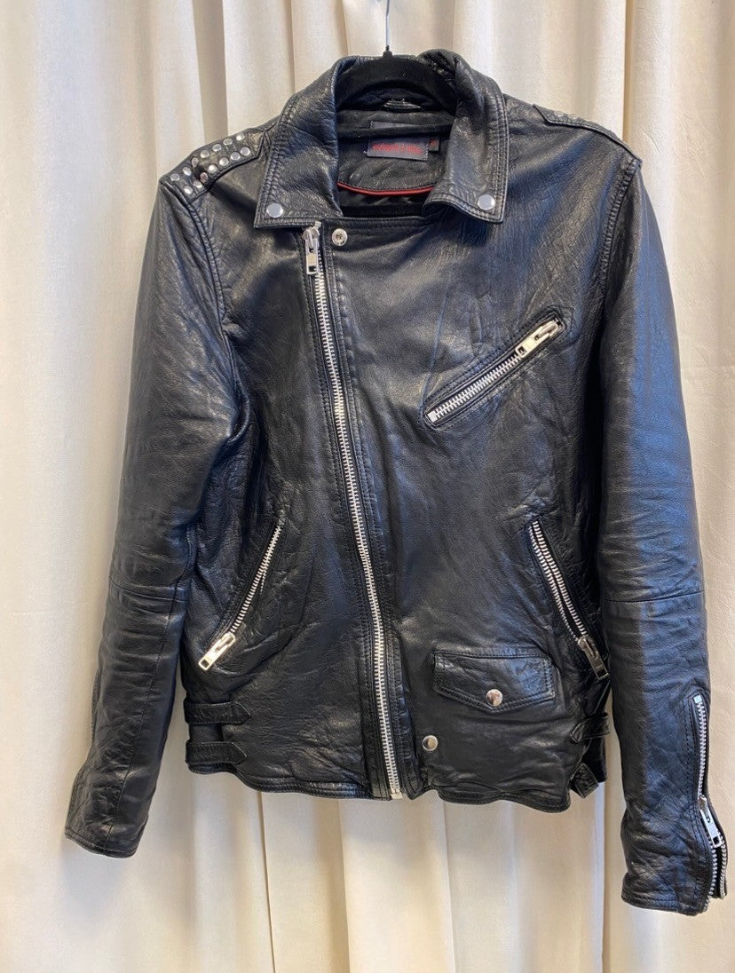 Lederjacke 42 Schwarz mit Nieten