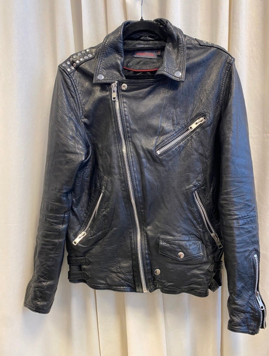 Lederjacke 42 Schwarz mit Nieten