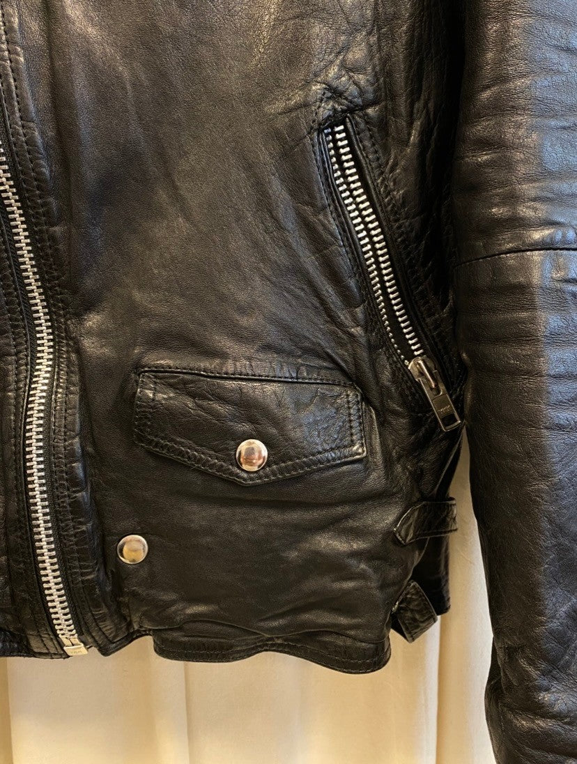 Lederjacke 42 Schwarz mit Nieten