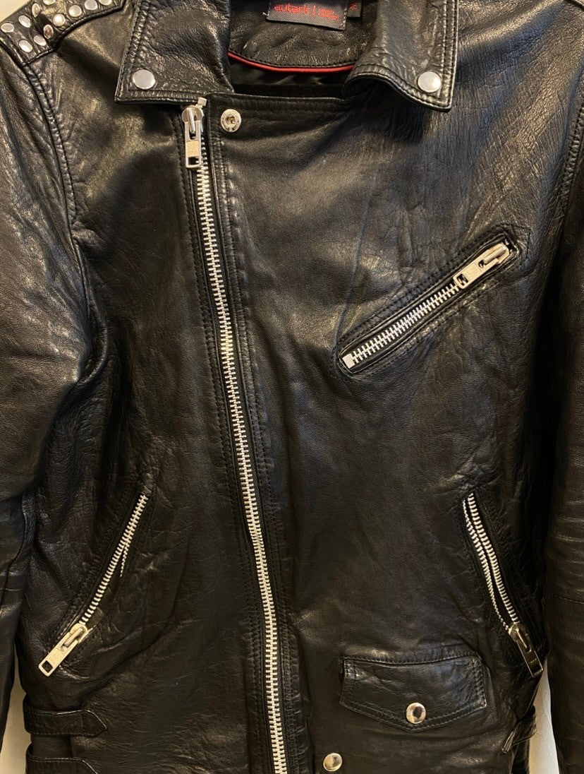 Lederjacke 42 Schwarz mit Nieten