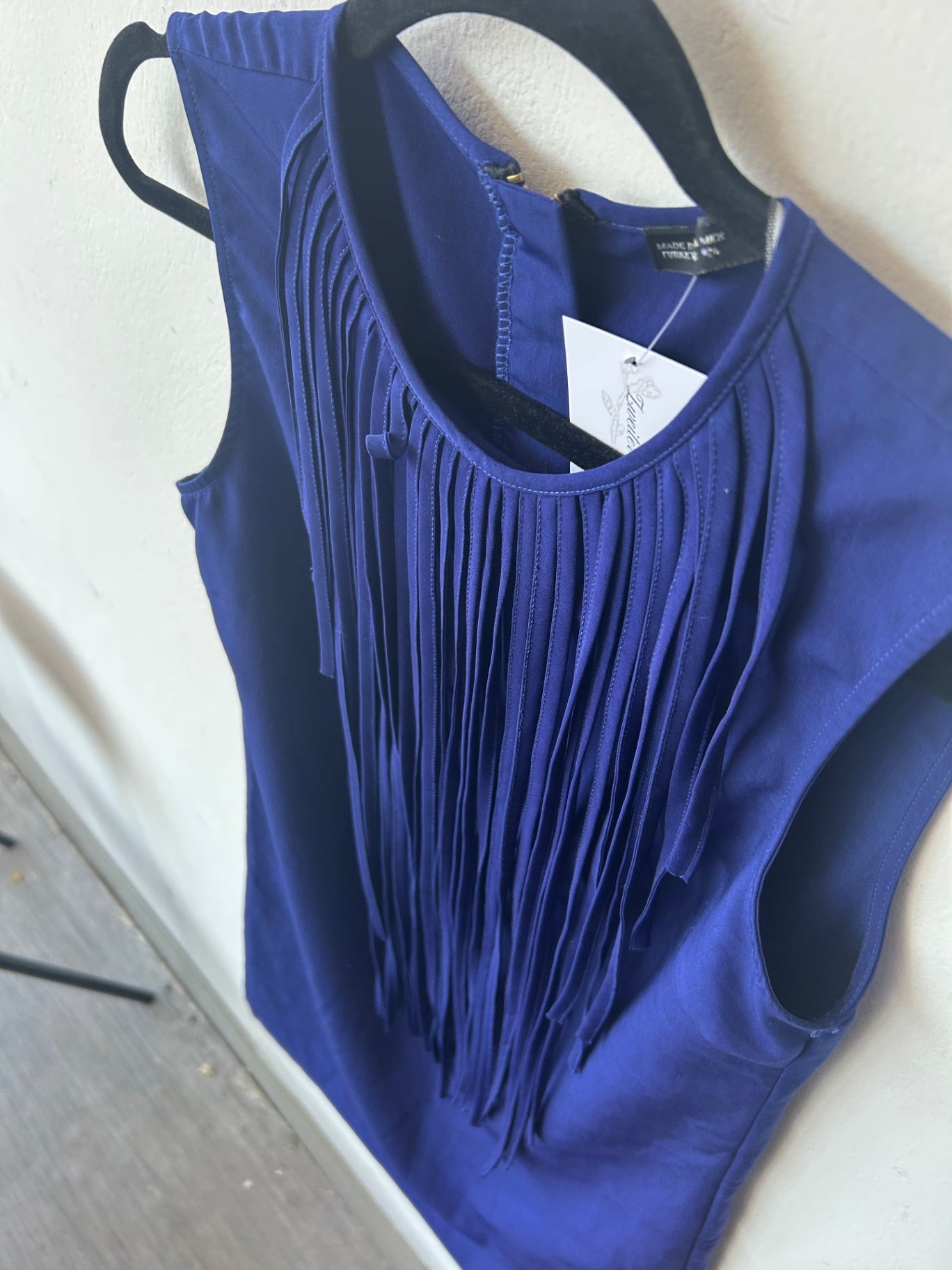 Ärmelloses Oberteil mit Fransen XS Blau