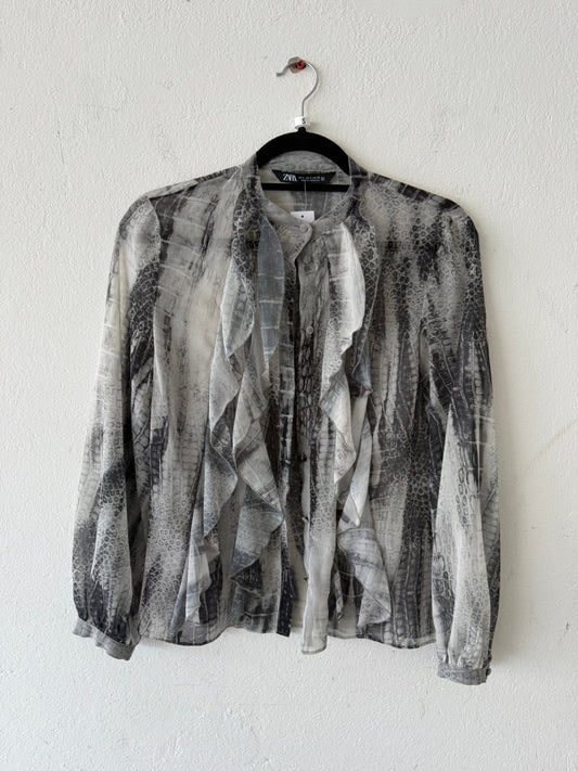 Bluse S Schwarz, Weiß, Grau